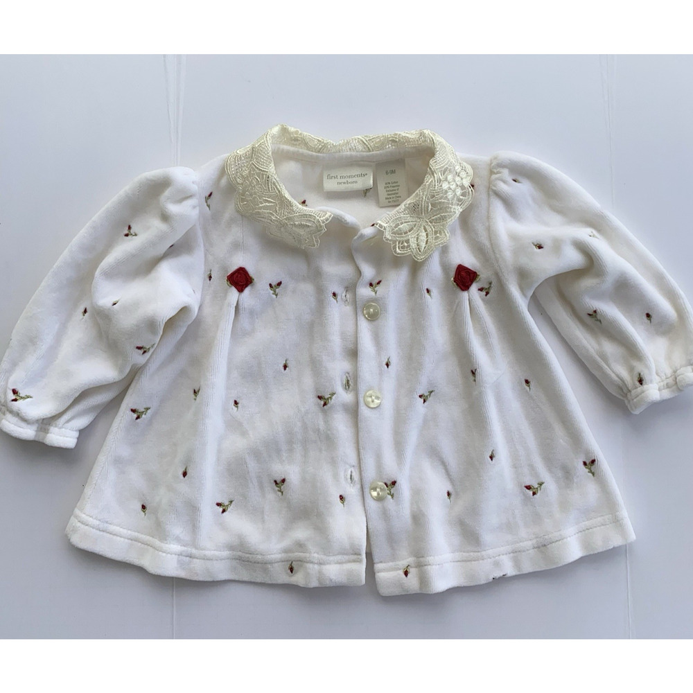 First Moments Newborn Girl Roses Theme Sweater Cardigan 6-9 Months